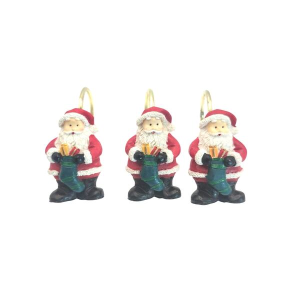 12 Santa Claus Bath Shower Curtain Hooks Resin Hand Painted 4 Different Poses - Picture 3 of 6